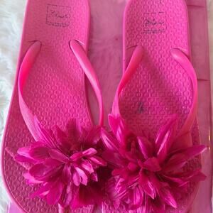 Blue Suede Shoes Pink Flower Flip Flops